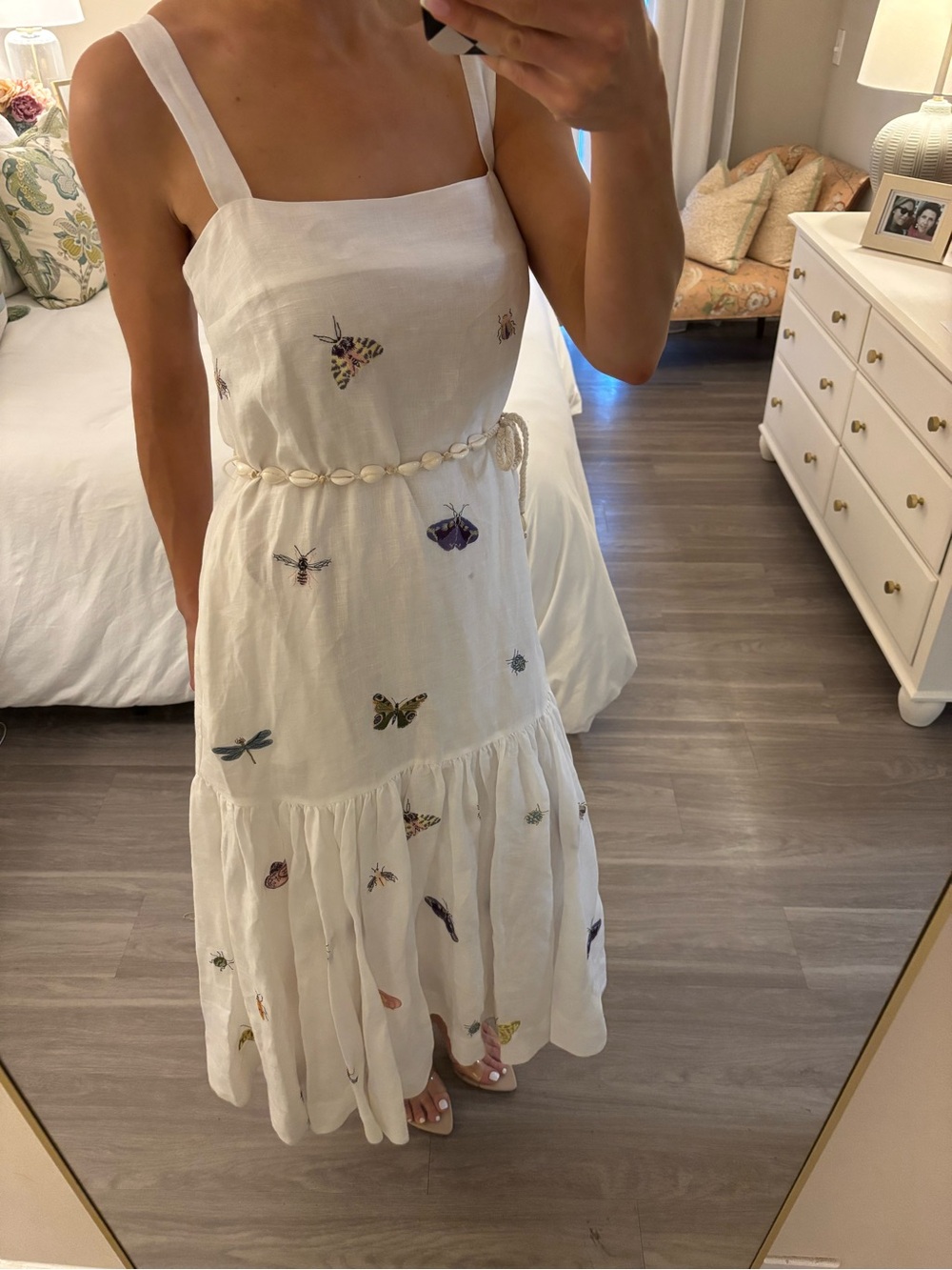 🐝 ZIMMERMANN Insect Embroidered Linen Tiered Midi Dress 🐝